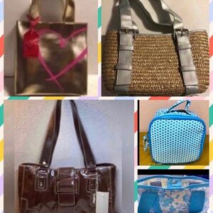 Collection of new shoulder, tote, hand, cosmetic bags.